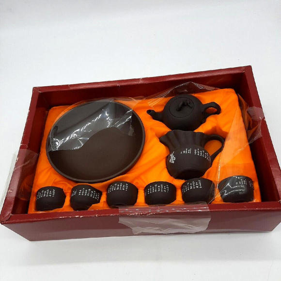 Vintage Yixing Zisha 10 Pc Brown Clay Chinese Tea Set In Original Box - Picture 2 of 9